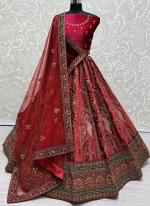 Velvet Pink Bridal Wear Embroidery Work Lehenga Choli